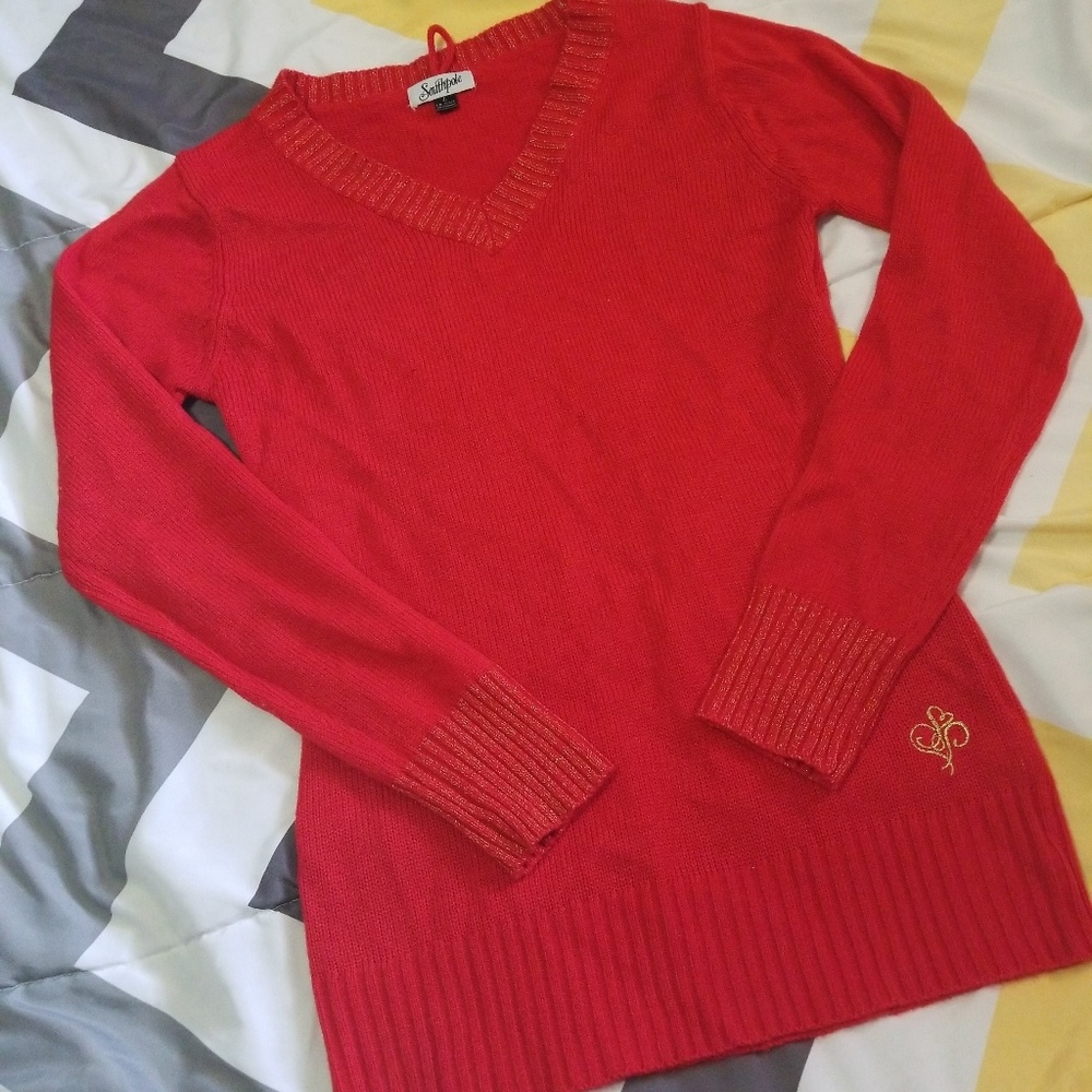 Southpole Red V Neck Sweater Junior's Large